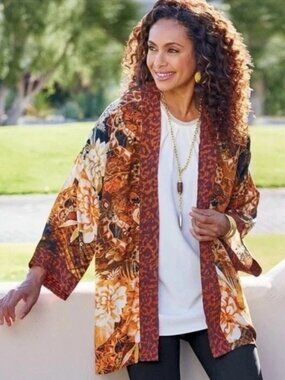 Soft Surroundings Ariah Kimono Topper Cardigan Jacket Size L/XL Bohemian Floral